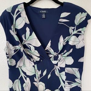 Chaps cap sleeve dark blue floral v-neck dress